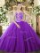Cute Purple Ball Gowns Beading Vestidos de Quinceanera Lace Up Tulle Sleeveless