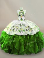 Custom Designed Floor Length Green 15 Quinceanera Dress Organza Sleeveless Embroidery(SKU SWQD301-3BIZ)
