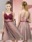 Luxurious Baby Pink Empire Tulle V-neck Sleeveless Appliques Knee Length Lace Up Vestidos de Damas