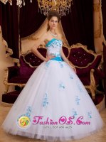 Cleveland TX A-line Sweetheart Aqua and White Quinceanera Dress With Appliques Tulle In South Carolina(SKU QDZY107y-6BIZ)
