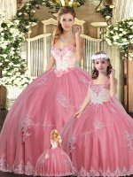 Sophisticated Floor Length Watermelon Red Quinceanera Gown Sweetheart Sleeveless Lace Up