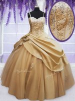 New Arrival Champagne Lace Up Quinceanera Dress Beading and Appliques and Hand Made Flower Sleeveless Floor Length