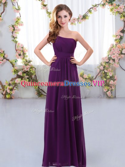 Dark Purple Zipper Quinceanera Court of Honor Dress Ruching Sleeveless Floor Length - Click Image to Close