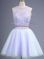 Tulle Scoop Sleeveless Lace Up Beading Vestidos de Damas in Lavender(SKU SWBD140-8BIZ)