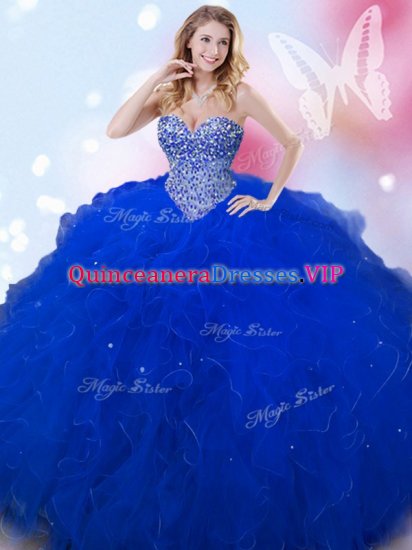 Royal Blue Sweet 16 Quinceanera Dress Military Ball and Sweet 16 and Quinceanera with Beading Sweetheart Sleeveless Lace Up - Click Image to Close