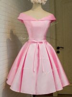 Shining Knee Length Lace Up Dama Dress for Quinceanera Pink for Prom and Party and Wedding Party with Belt