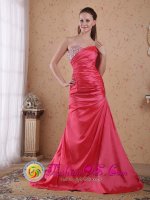 Kahului Hawaii/HI Coral Red Sweetheart A-line Court Train Taffeta Beading and Ruch Quinceanera Dama Dress
