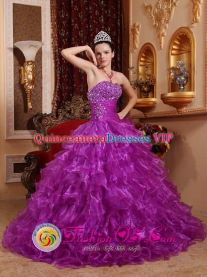 Purple For Stylish Quinceanera Dress With Organza Beading Decorate Bust and Ruched Bodice In Port Lincoln SA - Click Image to Close