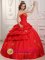 Nixa Missouri/MO Princess Strapless Appliques and Pick-ups For Wonderful Red Quinceanera Dress Sweetheart Taffeta