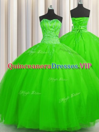 Enchanting Puffy Skirt Beading Sweet 16 Dresses Lace Up Sleeveless Floor Length