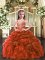 Fantastic Rust Red Straps Lace Up Beading and Ruffles Kids Formal Wear Sleeveless