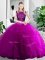 Fuchsia Scoop Zipper Lace and Ruffles Vestidos de Quinceanera Sleeveless