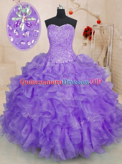 Edgy Organza Sweetheart Sleeveless Lace Up Beading and Ruffles Sweet 16 Quinceanera Dress in Lavender - Click Image to Close