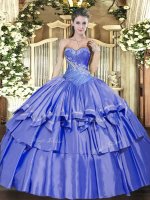 New Style Beading and Ruffled Layers 15 Quinceanera Dress Blue Lace Up Sleeveless Floor Length