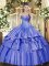 New Style Beading and Ruffled Layers 15 Quinceanera Dress Blue Lace Up Sleeveless Floor Length