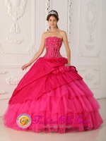 Siesta Key Florida/FL Lovely Beading Hot Pink Quinceanera Dress For Strapless Organza and Taffeta Gown
