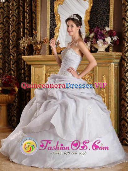 Vestavia Hills Alabama/AL Beading Inexpensive Style Quinceanera Dress For Grey Organza Sweetheart Ball Gown - Click Image to Close