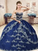 Traditional Navy Blue Ball Gowns Beading and Appliques Sweet 16 Quinceanera Dress Lace Up Organza Sleeveless Floor Length(SKU YYPJ049-1BIZ)