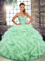 Pretty Apple Green Ball Gowns Tulle Sweetheart Sleeveless Beading and Ruffles Floor Length Lace Up Sweet 16 Dresses