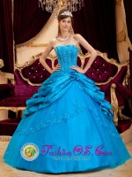 La Coruna Spain Stylish Quinceanera Dress For Strapless Teal Taffeta and Tulle Lace and Appliques Ball Gown