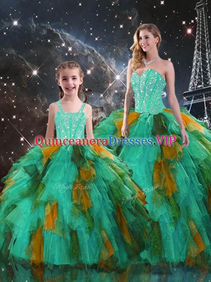 High Class Organza Sweetheart Sleeveless Lace Up Beading and Ruffles 15th Birthday Dress in Multi-color - Click Image to Close