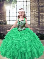 Green Organza Lace Up Straps Sleeveless Floor Length Casual Dresses Embroidery and Ruffles(SKU PAG1343-3BIZ)