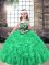 Green Organza Lace Up Straps Sleeveless Floor Length Casual Dresses Embroidery and Ruffles
