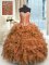 Brown Lace Up Sweetheart Beading and Ruffles Sweet 16 Dress Organza Sleeveless