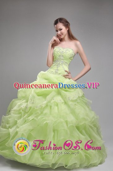 Vitrolles France Strapless Beading and Ruffles Decorate Spring Green Quinceanera Dress Clearance - Click Image to Close