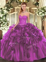 Classical Purple Sweetheart Lace Up Beading and Ruffles 15 Quinceanera Dress Sleeveless