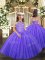 Fashionable Lavender Tulle Lace Up Child Pageant Dress Sleeveless Floor Length Beading and Ruffles