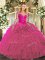 Floor Length Fuchsia Quinceanera Gowns Organza Long Sleeves Lace and Ruffles