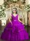 Floor Length Purple Little Girls Pageant Gowns V-neck Sleeveless Backless