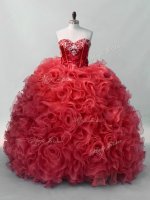 Enchanting Red Ball Gowns Sequins Quinceanera Gowns Lace Up Organza Sleeveless Floor Length