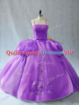 Lavender Spaghetti Straps Lace Up Appliques Vestidos de Quinceanera Sleeveless