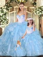 Custom Made Blue Sleeveless Organza Lace Up Quinceanera Dress for Sweet 16 and Quinceanera