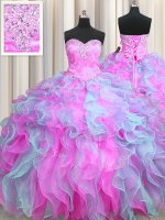 Best Multi-color 15th Birthday Dress Military Ball and Sweet 16 and Quinceanera with Beading and Appliques and Ruffles Sweetheart Sleeveless Lace Up