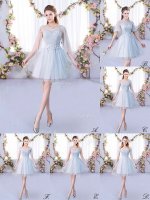 Best Grey 3 4 Length Sleeve Mini Length Lace Lace Up Dama Dress for Quinceanera