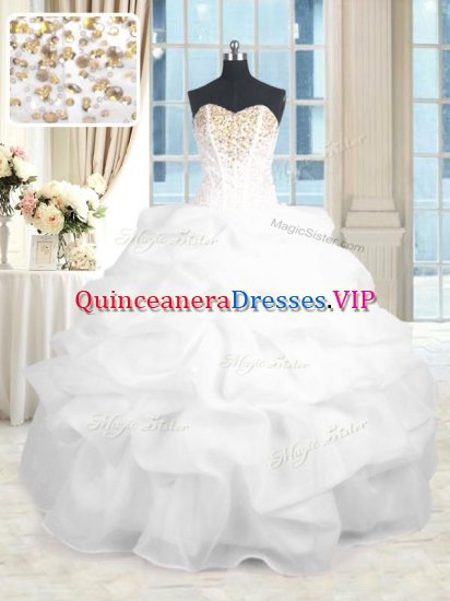 White Lace Up Sweetheart Beading and Ruffles Quinceanera Dresses Organza Sleeveless - Click Image to Close