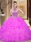 Elegant Halter Top Pick Ups Lilac Sleeveless Organza Lace Up Quince Ball Gowns for Military Ball and Sweet 16 and Quinceanera