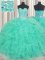 Affordable Turquoise Sleeveless Floor Length Beading and Ruffles Lace Up Vestidos de Quinceanera