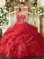 Best Sleeveless Beading and Ruffles Lace Up Quinceanera Dresses