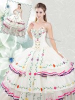 White Sweetheart Neckline Embroidery and Ruffled Layers 15 Quinceanera Dress Sleeveless Lace Up(SKU XFQD1354BIZ)