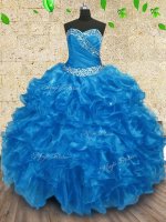 Charming Sweetheart Sleeveless Lace Up 15th Birthday Dress Baby Blue Organza