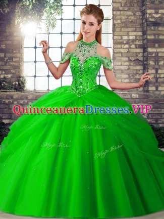 Tulle Sleeveless Sweet 16 Quinceanera Dress Brush Train and Beading and Pick Ups