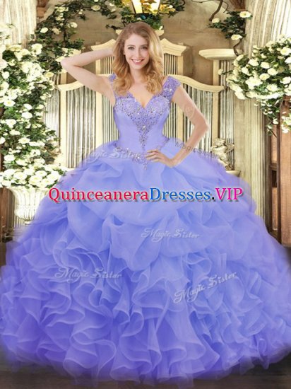 V-neck Sleeveless Organza 15 Quinceanera Dress Ruffles Lace Up - Click Image to Close