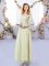 On Sale Lace and Belt Court Dresses for Sweet 16 Yellow Green Side Zipper Half Sleeves Floor Length