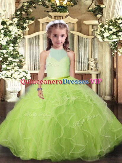 Excellent Yellow Green Sleeveless Floor Length Ruffles Backless Child Pageant Dress - Click Image to Close