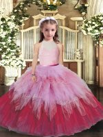 Multi-color Tulle Backless High-neck Sleeveless Floor Length Pageant Gowns For Girls Ruffles(SKU PAG1182-1BIZ)