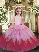 Multi-color Tulle Backless High-neck Sleeveless Floor Length Pageant Gowns For Girls Ruffles